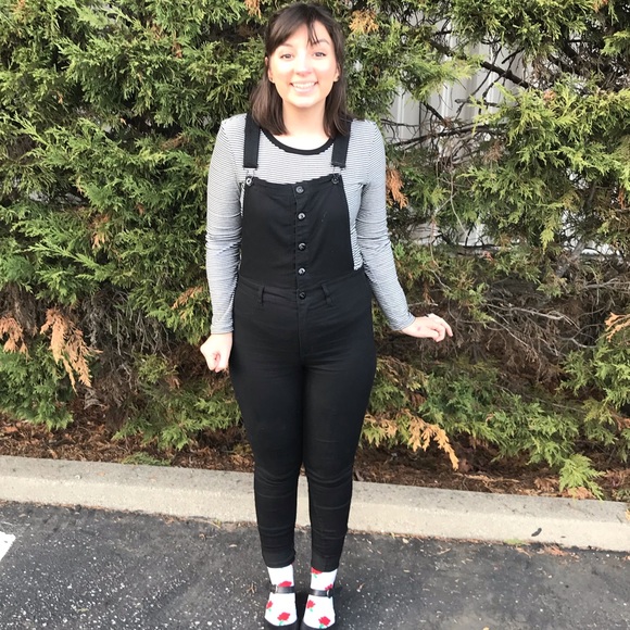 black skinny leg overalls